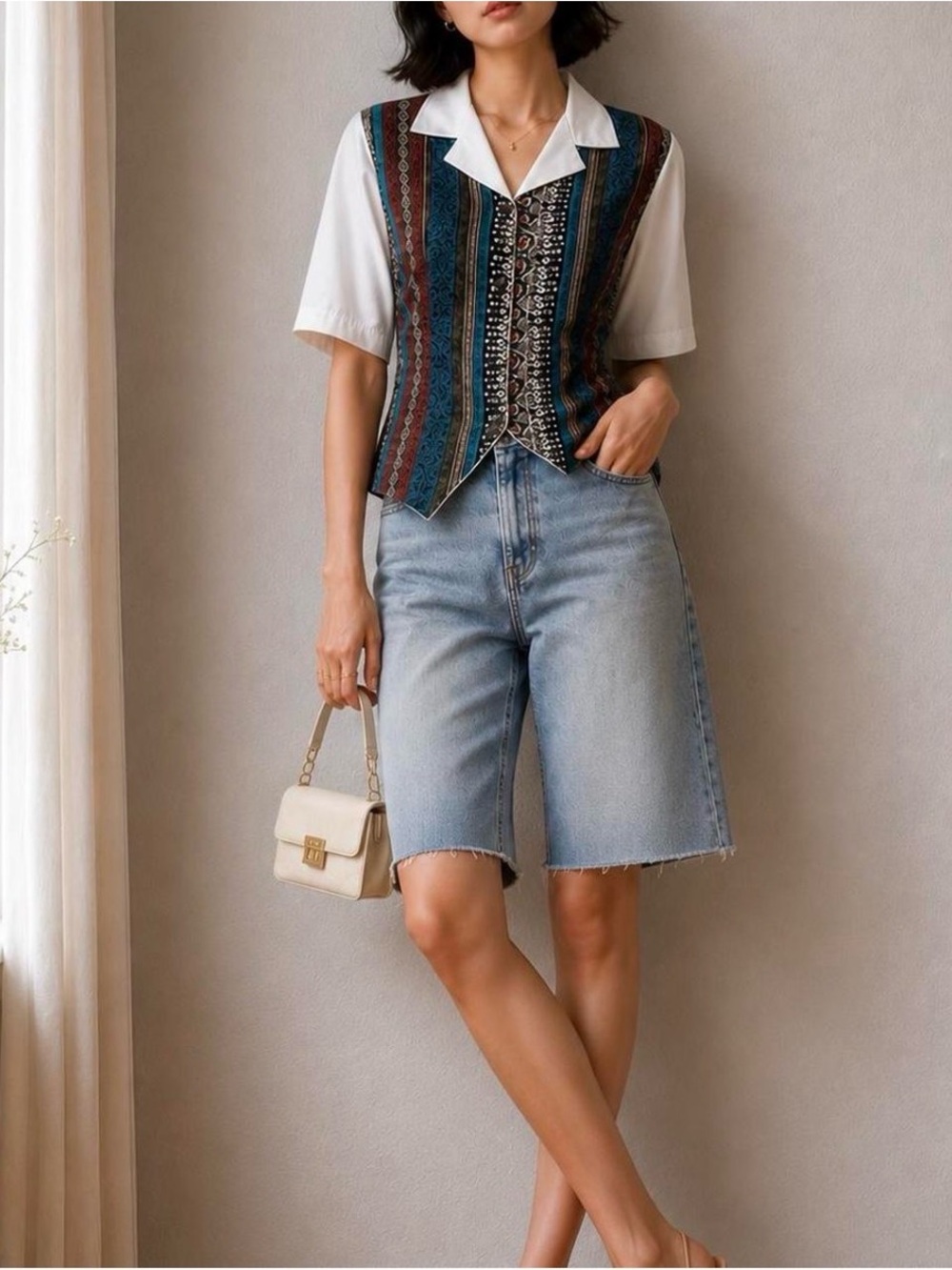 Vintage Y2K Boho Tapestry Print Tie Back Vest Top Art Teacher